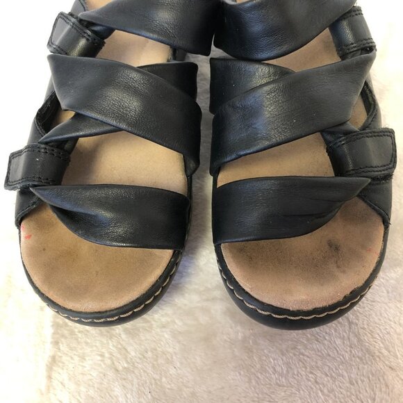 Clarks Delana Jazz Black Strappy Leather Summer Slide Sandal Size 7 - Picture 5 of 11